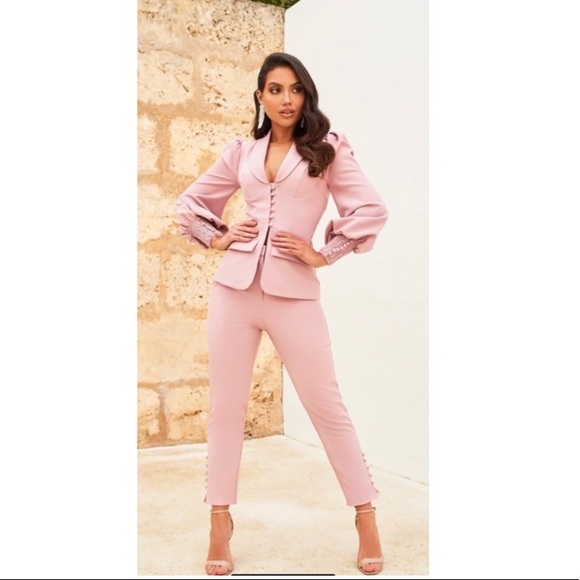 LAVISH ALICE SHIRRING BALLOON SLEEVE PANT SUIT
